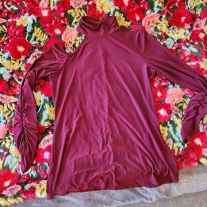 Burgundy one-shoulder turtleneck